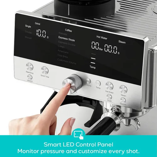 Vista 5 de CASABREWS MARENZA Máquina de café expreso con molinillo integrado y varita Plateado