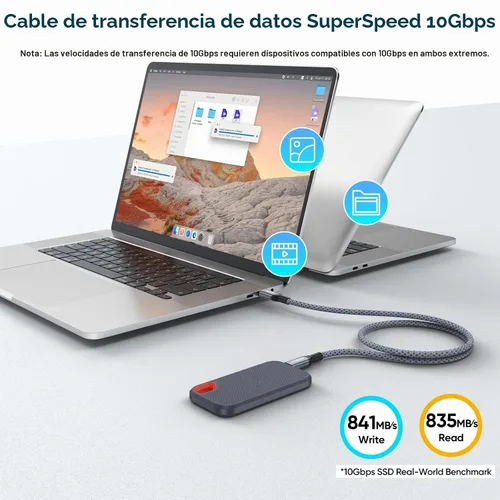 Vista 3 de Cable de datos USB C a USB C, 1.5 pies de transferencia de datos corta de 10 Gbps de carga de 65 W