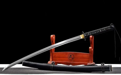 Vista 4 de Hecho a mano 40 ''negro Katana 1095 acero cuero Saya japonés samurai espada