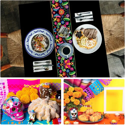 Vista 4 de Oudain 3 piezas de mantel de fiesta de 108 x 54 pulgadas, mantel de plástico mexicano impermeable, mantel desechable para noche de tacos, fiesta