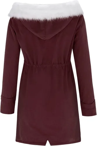 Vista 5 de SNKSDGM Abrigo de invierno con forro de piel sintética para mujer, abrigo de invierno con bolsillos, Rojo