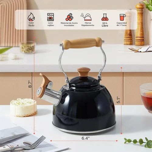 Vista 3 de ROCKURWOK - Tetera de estufa, tetera con mango ergonómico de tacto frío, tetera de acero inoxidable de grado alimenticio, tetera de estufa, tetera