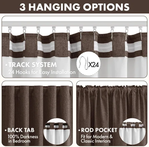 Vista 5 de MIULEE Cortinas de lino 100% opacas para dormitorio, 40 pulgadas de ancho x Marrón Oscuro