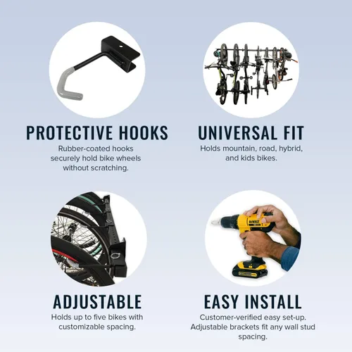 Vista 2 de StoreYourBoard Estante de Almacenamiento para Bicicletas – Estante para Bicicletas de Garaje de Servicio Pesado para 5 Bicicletas, Estante Vertical