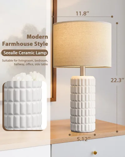 Vista 5 de Seealle Lámparas de mesa de cerámica modernas de 23" - Lámparas de mesa para sala de estar, lámparas de mesita de noche de estilo granja para Blanco