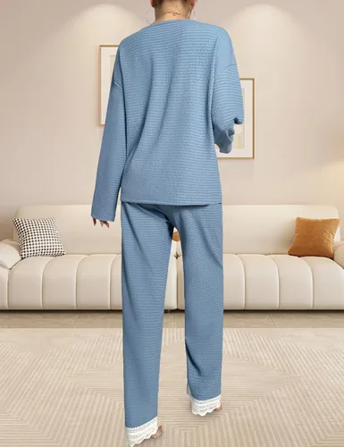 Vista 4 de XULEN Conjunto de pijama mullido para mujer, de manga larga, de franela, de 2 piezas, para invierno, cálido, ropa de dormir mullida