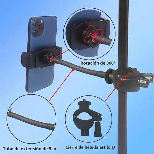 Vista 6 de Soporte de teléfono para micrófono, soporte flexible 360 para micrófono, poste de cuello de cisne ajustable, giratorio compatible con iPhone