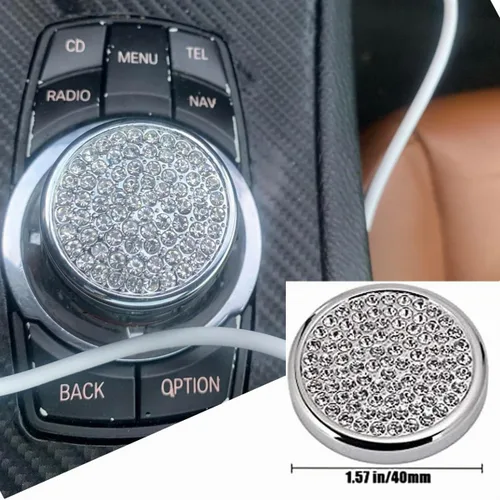 Vista 4 de MICROCK Accesorios Brillantes para BMW 1 2 3 5 7 Series X1 X3 X5 X6 Media iDrive Cubierta de Perilla del Botón Interruptor de Control Botón