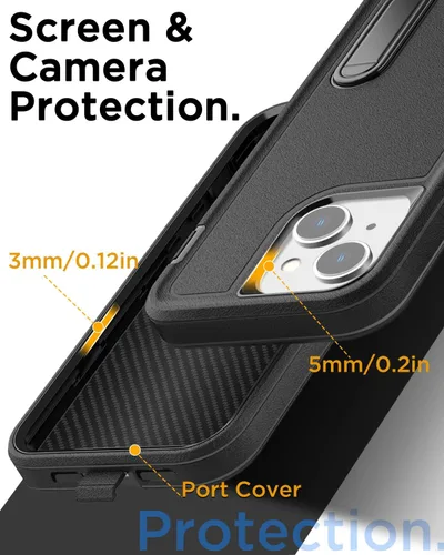Vista 6 de AICase Funda compatible con iPhone 15, soporte integrado con protector de pantalla de cristal, protección contra caídas de alta resistencia, cuerpo