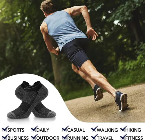 Vista 3 de ACTINPUT Calcetines acolchados de algodón para hombre, de corte bajo, antiampollas, rendimiento atlético, cómodos, invisibles, de algodón, 10-13