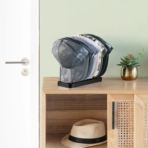 Vista 2 de Mkono Organizador de sombreros para gorras de béisbol, soporte para sombreros para 10 gorras de béisbol, soporte para sombreros de mesa, organizador