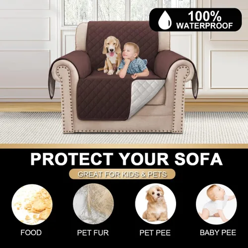 Vista 2 de Funda de sofá 100% impermeable, protector triple antideslizante para sillón de 1 plaza, funda de muebles a prueba de mascotas, lavable a máquina