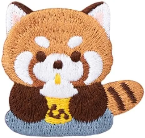 Vista 6 de Parche bordado de panda rojo de dibujos animados, autoadhesivas, parches de mapache pequeño, calcomanías de tela para coser sin costura para ropa