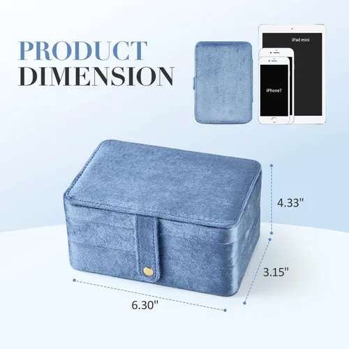 Vista 7 de Joyero pequeño de terciopelo para mujeres y niñas, estuche portátil de viaje de doble capa para anillos, colgantes, aretes, collares, organizador