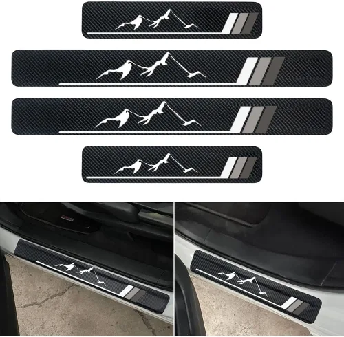 Vista 7 de 4 calcomanías protectoras de fibra de carbono para umbral de puertas de automóvil – Protector de entrada de puerta delantera/trasera compatible