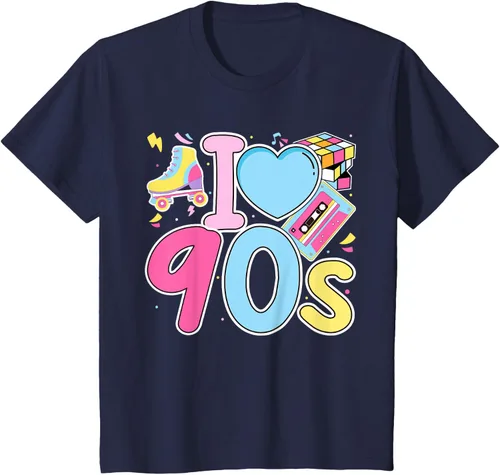 Vista 90 de I Love 90's Retro Style Nostalgia Vibe Funny 1990's Party T-Shirt Negro