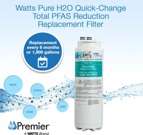 Vista 5 de Watts Premier H2O-F47 Cambio Rápido Total PFAS Reducción Bajo Mostrador Filtro de Agua Reemplazo del Cartucho de Filtro de Agua, Reduce Forever