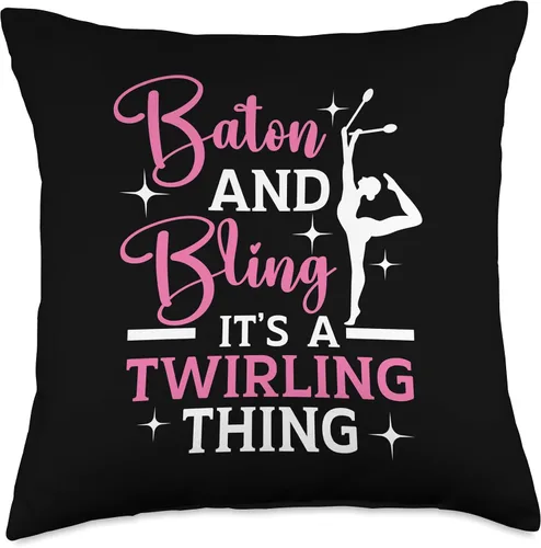 Vista 4 de I Don't Drop I Do Random Gravity Checks Baton Twirling Throw Pillow