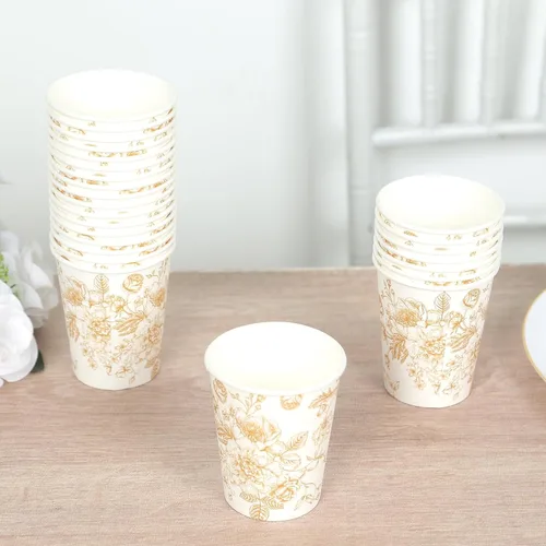 Vista 4 de Efavormart - Paquete de 24 vasos de papel franceses, elegantes vasos desechables de oro blanco para fiesta, 9 onzas tipo10