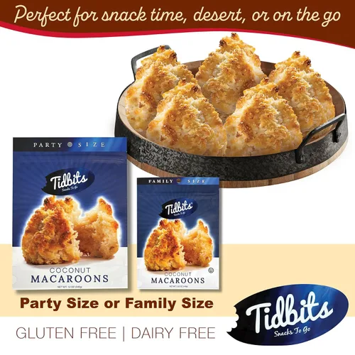 Vista 5 de Tidbits Snacks To Go Macarrones de coco – 5.25 oz. Tamaño familiar, bocadillos gourmet sin gluten, deliciosas galletas veganas sin lácteos