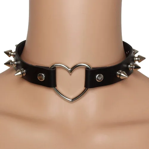 Vista 2 de MILAKOO - Collar de cuero sintético con corazón estilo punk