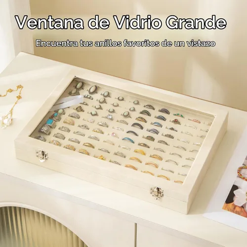 Vista 4 de Frebeauty Bandeja organizadora de anillos de 100 ranuras, caja de Beige
