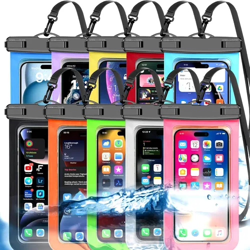Vista 18 de Paquete de 5 bolsas impermeables universales para teléfono de hasta 8.3 pulgadas, bolsa seca impermeable para teléfono, nivel de protección: IP68