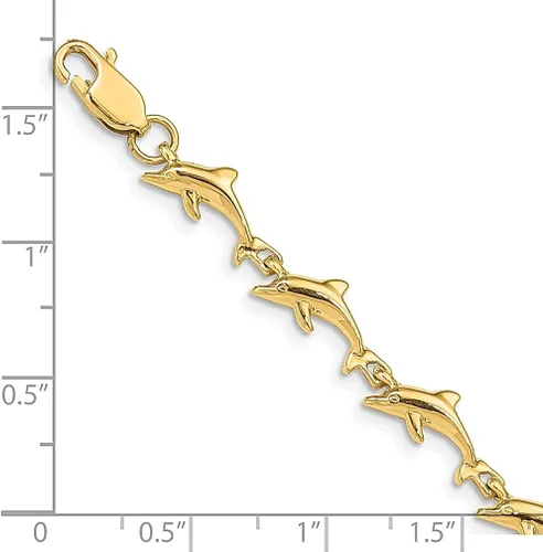 Vista 3 de Pulsera de delfín de oro amarillo de 14 quilates 7 pulgadas joyería fina para mujer regalos para ella