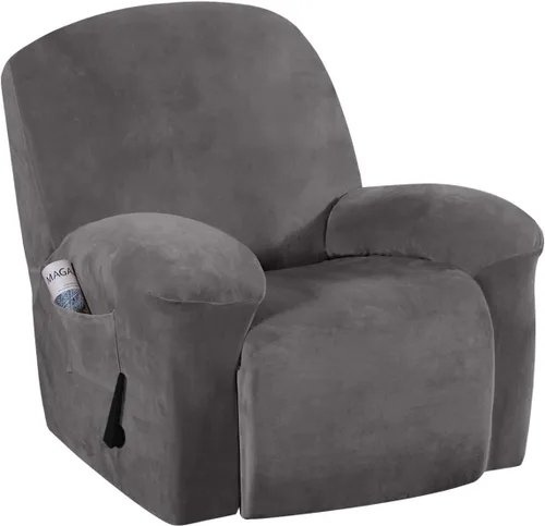 Vista 3 de H.VERSAILTEX 4 fundas elásticas para sofá de 3 cojines (gris) Paquete de 1 funda de terciopelo para sillas reclinables (gris)