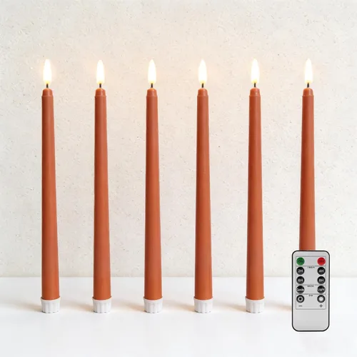 Vista 14 de Velas cónicas sin llama negras con control remoto, velas LED parpadeantes que funcionan con pilas, juego de 6