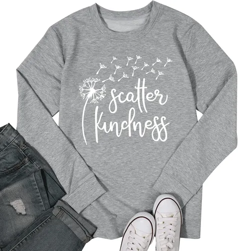 Vista 9 de KIDDAD Sudadera de diente de león para mujer, diseño gráfico Scatter Kindness, camiseta casual de manga larga