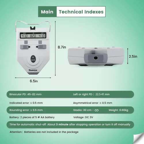 Vista 6 de Pupilómetro digital óptico con función de memoria, medidor de distancia de pupila LCD, compensación de dioptrías, herramienta de medición PD