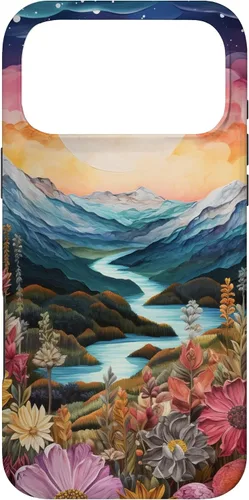 Vista 22 de Boho Chic Floral Moon Mountain Landscape Cute Pastel Design Case for iPhone 17