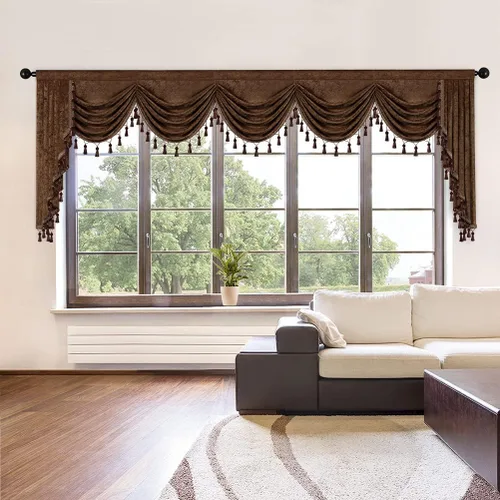 Vista 40 de ELKCA Cenefa de cortina de felpilla beige para ventana de sala de estar, cenefa de cascada para dormitorio, bolsillo para barra