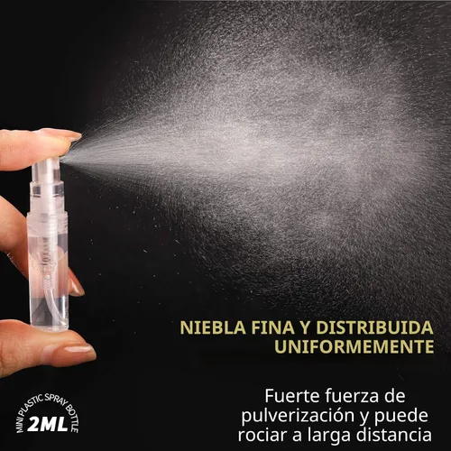 Vista 5 de Fandamei Mini botella de spray, 60 botellas de plástico transparente de 2ml (0.068 fl oz) vacías, mini botella de perfume recargable de niebla fina.