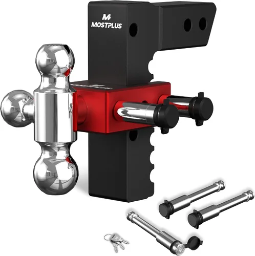 Vista 11 de MOSTPLUS Enganche de remolque de aluminio compatible con receptor de 2 pulgadas, 2 bolas con bolas de 2 pulgadas y 2-5/16 pulgadas, altura ajustable