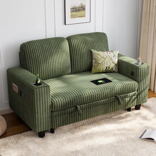 Vista 22 de LINSY HOME Sofá Loveseat con Almacenamiento - Cómodo Sofá de Pana Suave de 2 Plazas con Carga USB y Portavasos, Loveseat de Asiento Profundo
