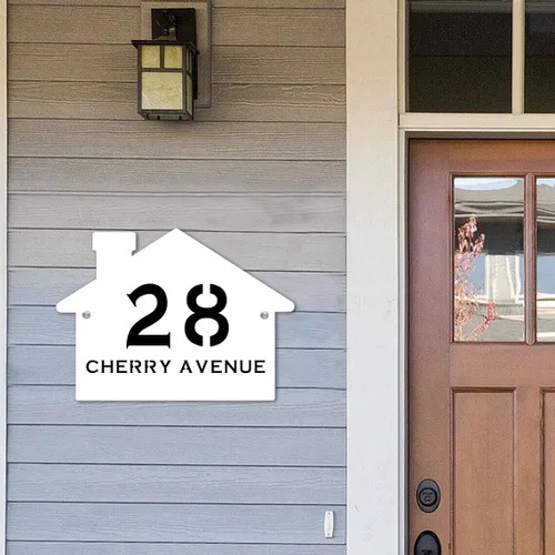 Vista 8 de Letrero de número de casa con forma de casa contemporánea personalizada con números y nombre de calle, placa de forma de casa, placa de dirección