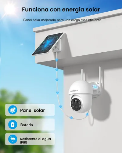 Vista 2 de ARCCTV Cámaras de seguridad solares inalámbricas para exteriores, cámara exterior alimentada por batería de 4MP vista 360°