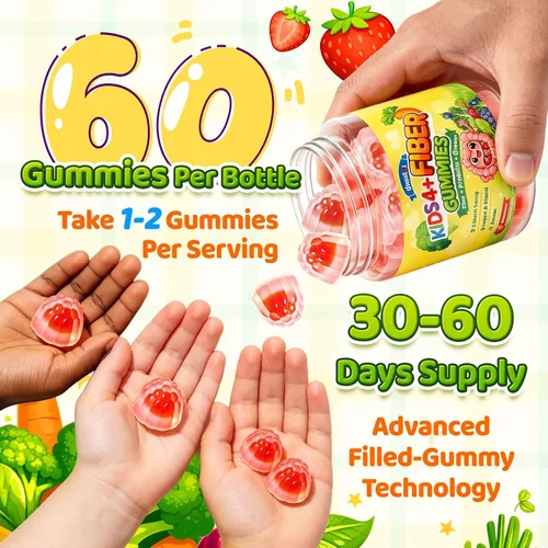 Vista 7 de duwhot Gomitas de fibra para niños 0.18 oz con probióticos, 60 masticables