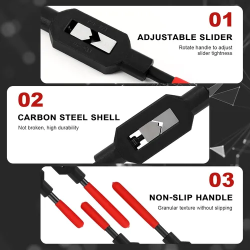 Vista 3 de WILLBOND 2 llaves de grifo ajustables M1-M10, herramienta de mango de trinquete para escariador para reparación de roscas automotrices, previamente