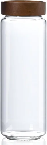 Vista 8 de Tarro de vidrio de 13.5 fl oz/400 ml con tapa de rosca de madera hermética, recipiente de almacenamiento de alimentos transparente apilable pequeño