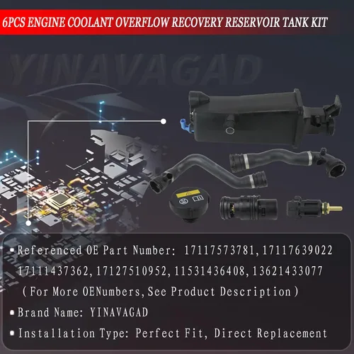 Vista 4 de Kit de depósito de recuperación de desbordamiento de refrigerante de motor de 6 piezas para BMW 1998-2006 E46 316i 318i 320i 320Ci 323i 325i 323Ci