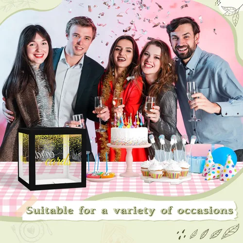 Vista 5 de WNINK Caja transparente para tarjetas de regalo, caja de recepción de tarjetas para cumpleaños, boda, compromiso, despedida de soltera o baby