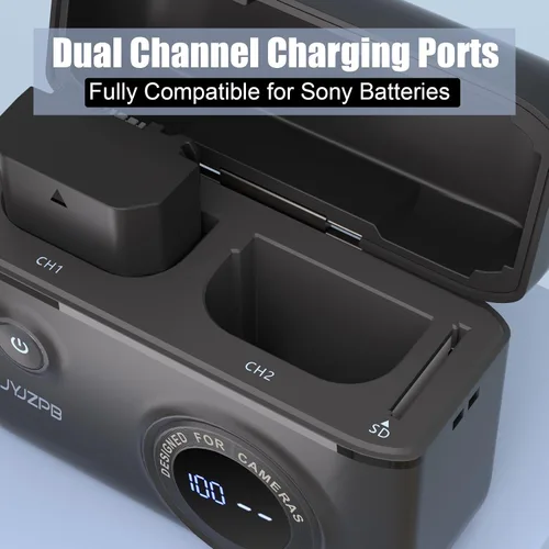 Vista 4 de JYJZPB Paquete de 2 baterías NP-FZ100 y cargador de batería rápido compatibles con cámaras Sony A7III, A7IV, A7R III, A7R IV, A9, A9II, Alpha 9S