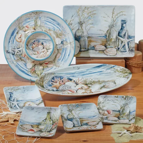 Vista 8 de Certified International Coastal Landscape - Juego de 4 platos para ensalada/postre de 9 pulgadas, diseños surtidos, multicolor, mediano, juego de 4