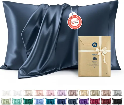 Vista 53 de Bedsure Paquete de 2 fundas de almohada de satén similares a las fundas de almohada de seda tamaño estándar, funda de almohada para mujeres que