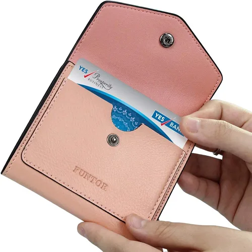 Vista 4 de FT FUNTOR - Cartera de piel pequeña para mujer, monedero de bloqueo RFID para mujer