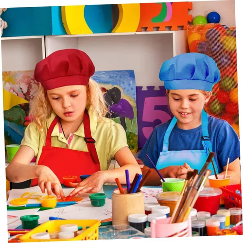 Vista 7 de Luxshiny 2Set Painting Polyester Smock and Chef Hat Ages Apron Yellow for Drawing Painting and Creative Fun