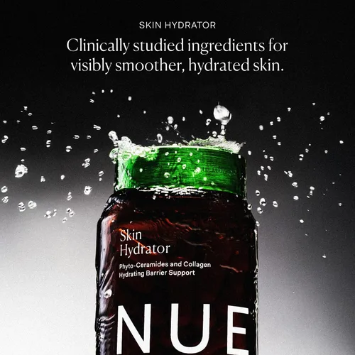 Vista 4 de The Nue Co. Suplemento HIDRATOR para la piel, contiene colágeno hidrolizado, aloe y ácido hialurónico, sin gluten, 30 cápsulas